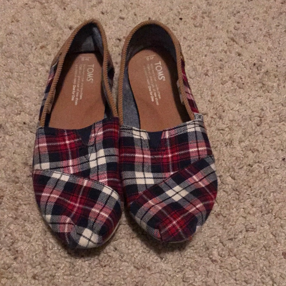Navy and maroon plaid TOMS